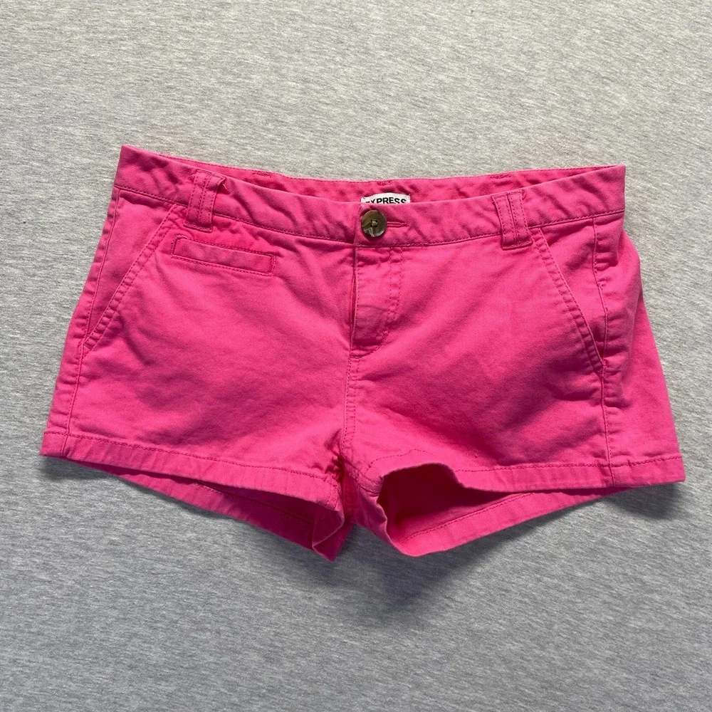 Express Chino Shorts Women's 4 Bright Pink Cotton Stretch Casual Slash Pockets